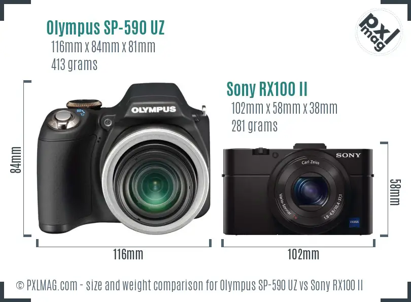 Olympus SP-590 UZ vs Sony RX100 II size comparison