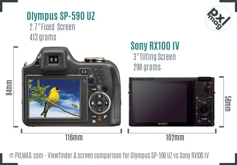 Olympus SP-590 UZ vs Sony RX100 IV Screen and Viewfinder comparison