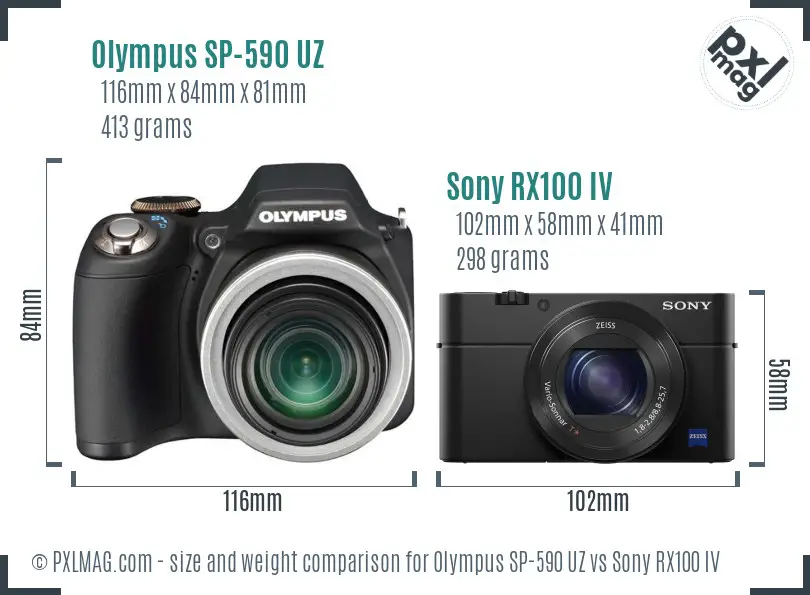 Olympus SP-590 UZ vs Sony RX100 IV size comparison