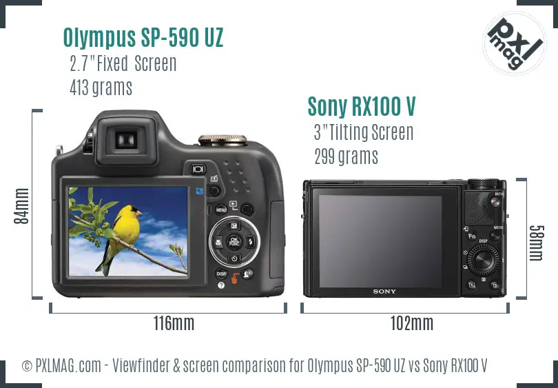 Olympus SP-590 UZ vs Sony RX100 V Screen and Viewfinder comparison