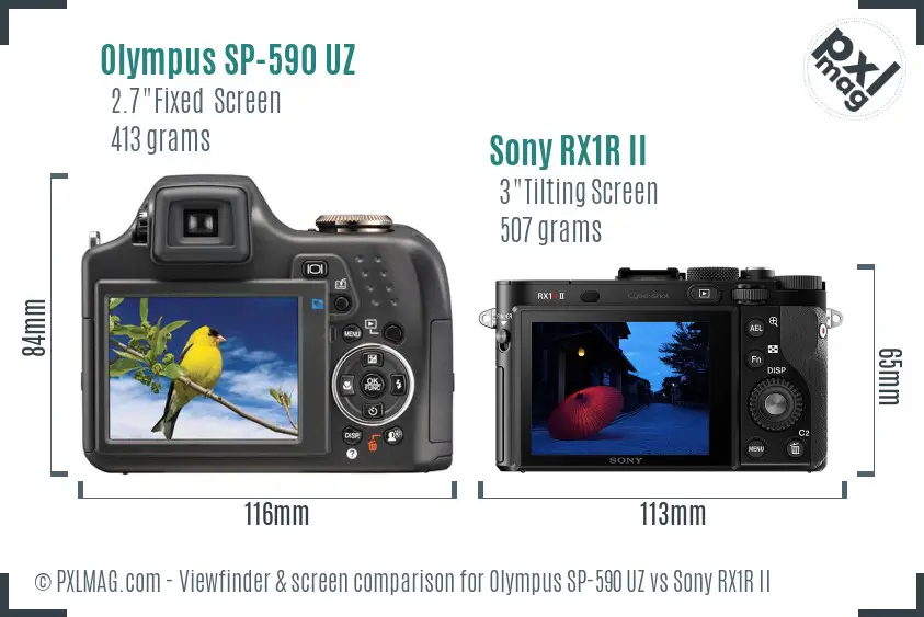 Olympus SP-590 UZ vs Sony RX1R II Screen and Viewfinder comparison