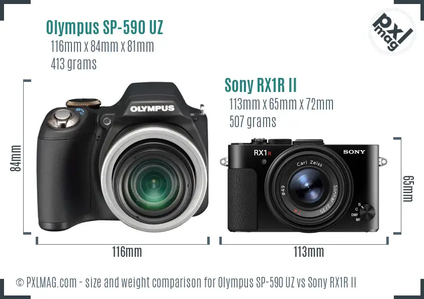 Olympus SP-590 UZ vs Sony RX1R II size comparison