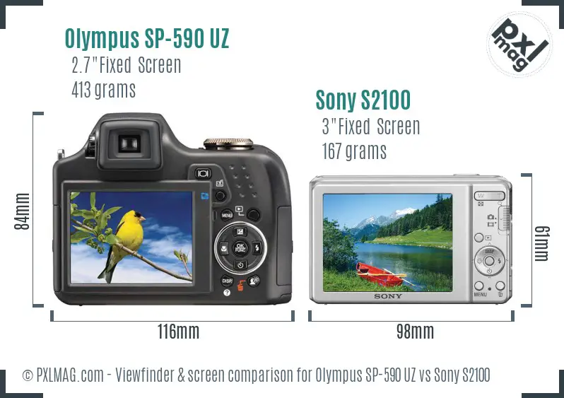 Olympus SP-590 UZ vs Sony S2100 Screen and Viewfinder comparison