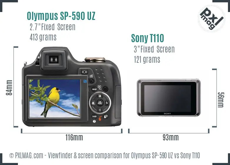 Olympus SP-590 UZ vs Sony T110 Screen and Viewfinder comparison
