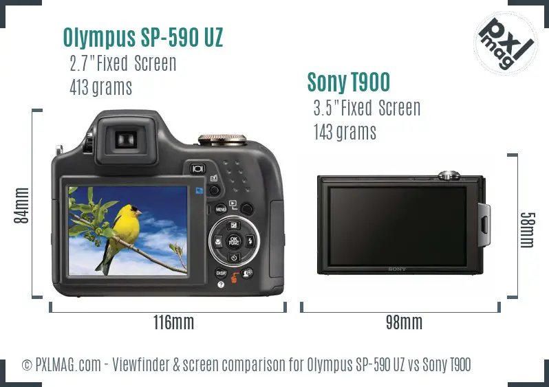 Olympus SP-590 UZ vs Sony T900 Screen and Viewfinder comparison