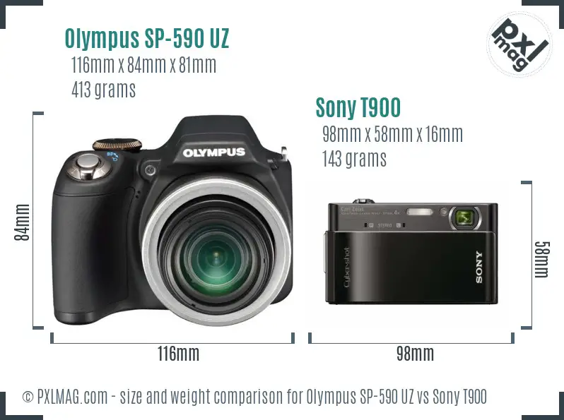 Olympus SP-590 UZ vs Sony T900 size comparison