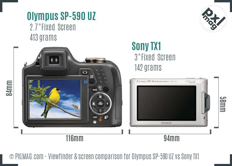 Olympus SP-590 UZ vs Sony TX1 Screen and Viewfinder comparison