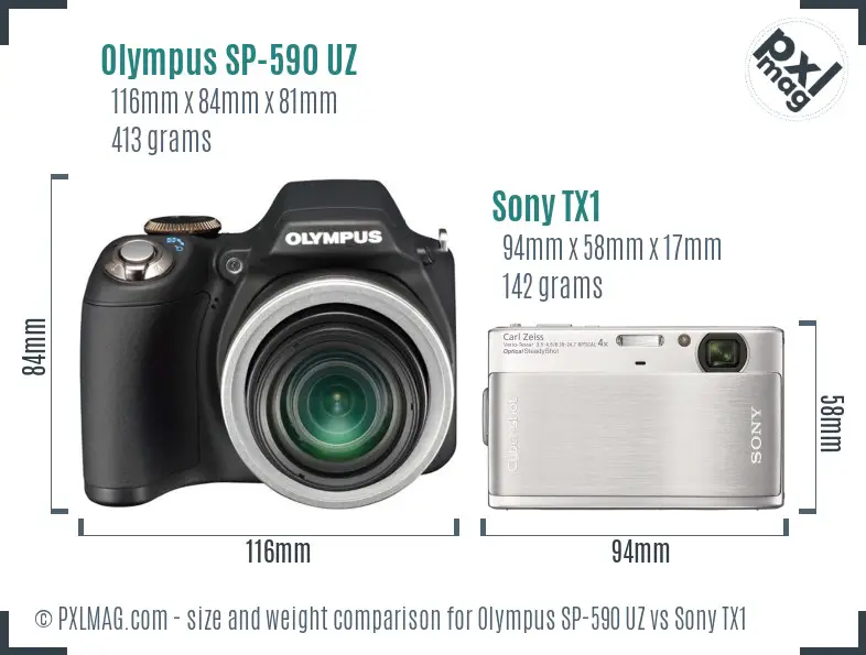 Olympus SP-590 UZ vs Sony TX1 size comparison