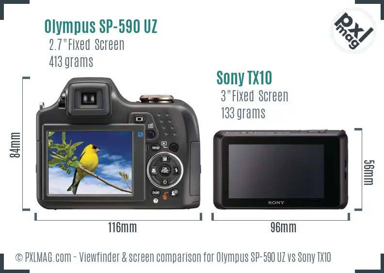 Olympus SP-590 UZ vs Sony TX10 Screen and Viewfinder comparison