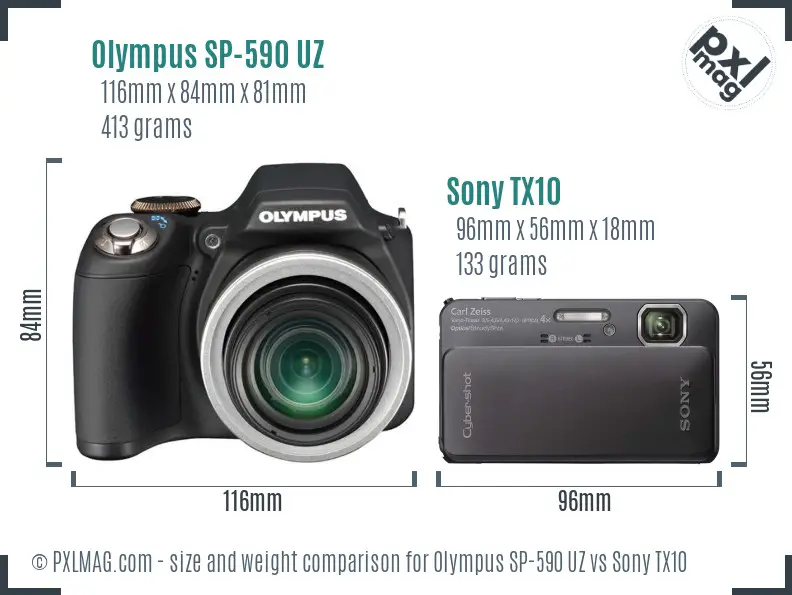 Olympus SP-590 UZ vs Sony TX10 size comparison
