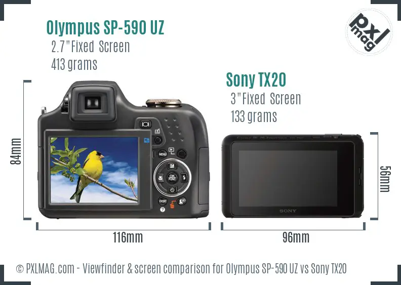 Olympus SP-590 UZ vs Sony TX20 Screen and Viewfinder comparison