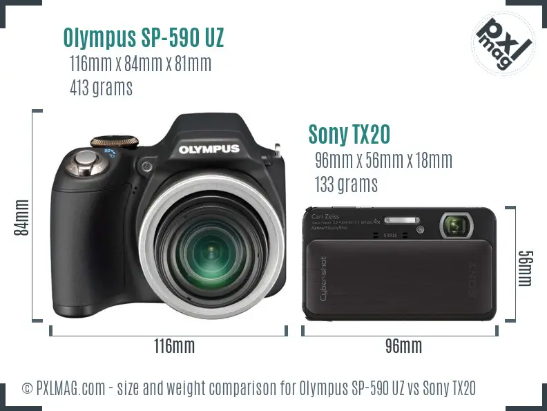 Olympus SP-590 UZ vs Sony TX20 size comparison