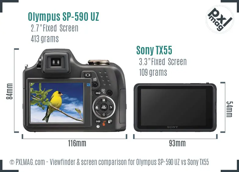 Olympus SP-590 UZ vs Sony TX55 Screen and Viewfinder comparison Olympus SP-590 UZ vs Sony TX55 Screen and Viewfinder comparison