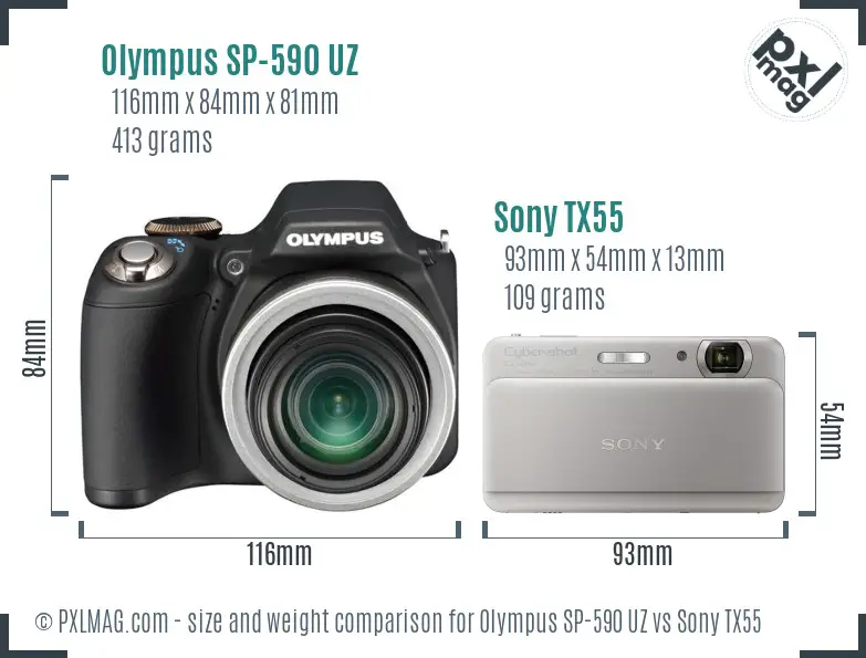 Olympus SP-590 UZ vs Sony TX55 size comparison Olympus SP-590 UZ vs Sony TX55 size comparison