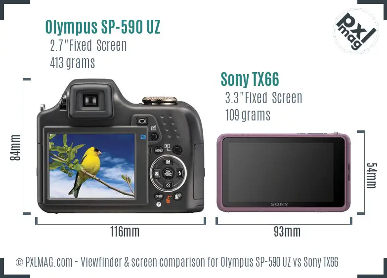 Olympus SP-590 UZ vs Sony TX66 Screen and Viewfinder comparison