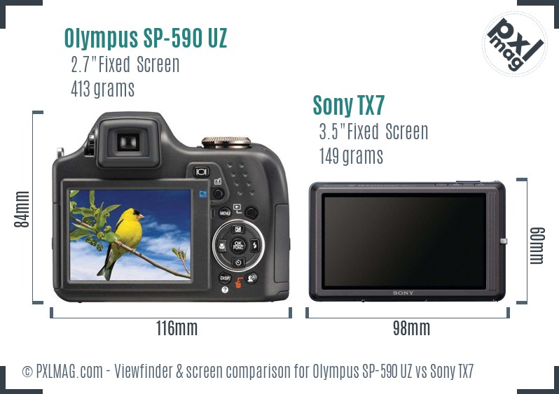 Olympus SP-590 UZ vs Sony TX7 Screen and Viewfinder comparison