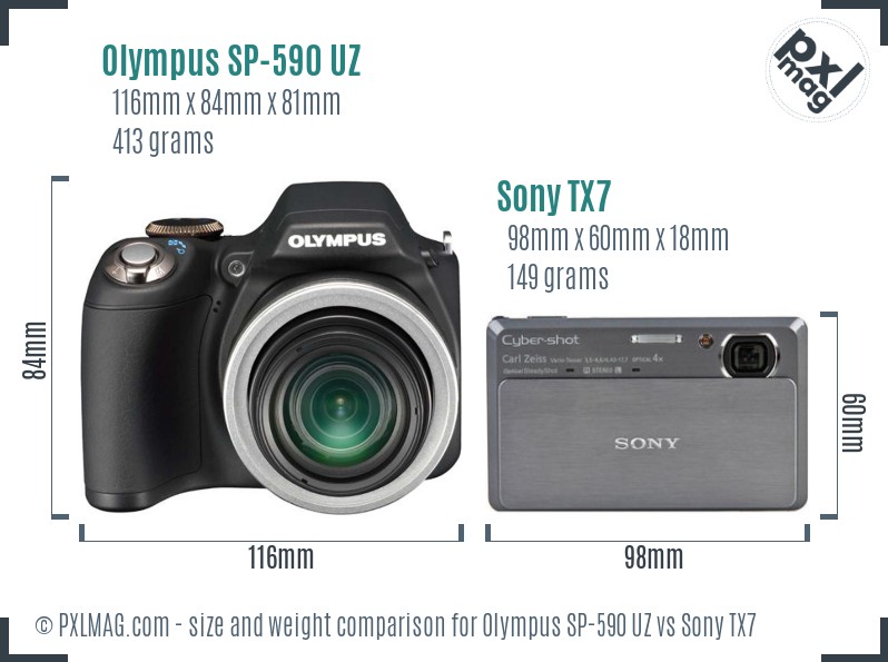 Olympus SP-590 UZ vs Sony TX7 size comparison