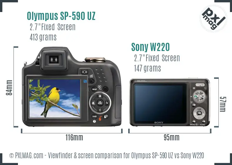 Olympus SP-590 UZ vs Sony W220 Screen and Viewfinder comparison