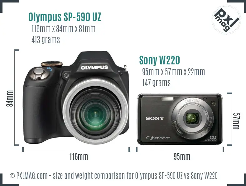 Olympus SP-590 UZ vs Sony W220 size comparison
