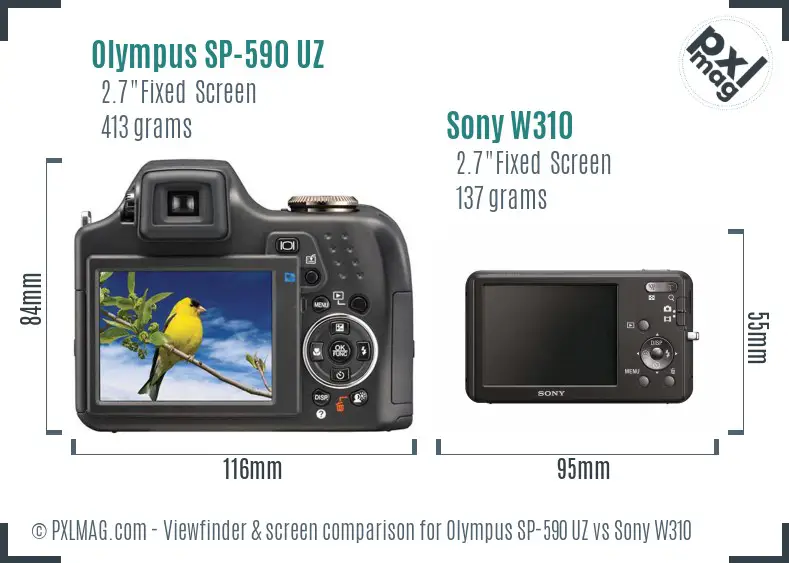 Olympus SP-590 UZ vs Sony W310 Screen and Viewfinder comparison