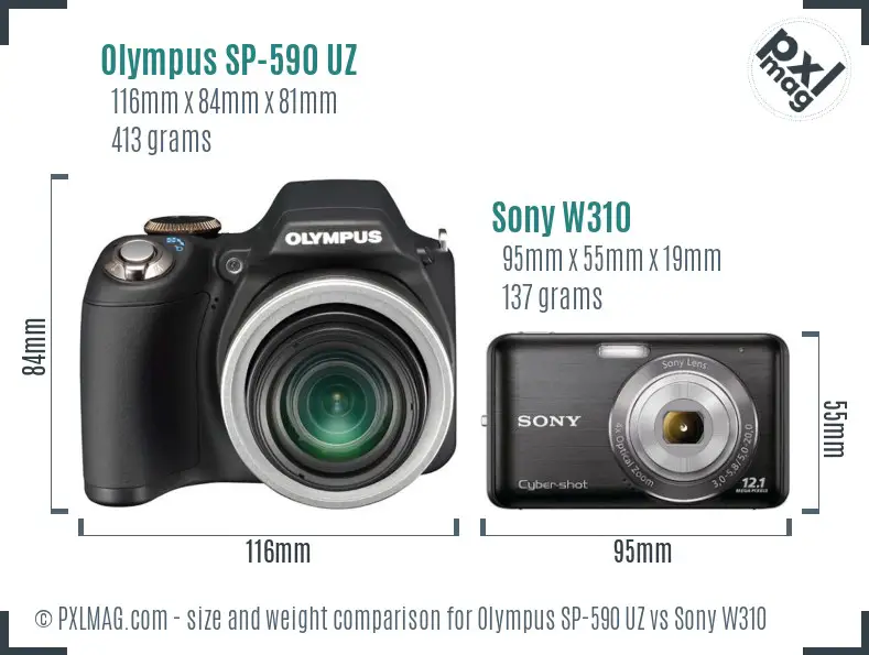 Olympus SP-590 UZ vs Sony W310 size comparison