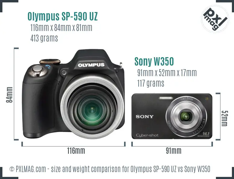 Olympus SP-590 UZ vs Sony W350 size comparison