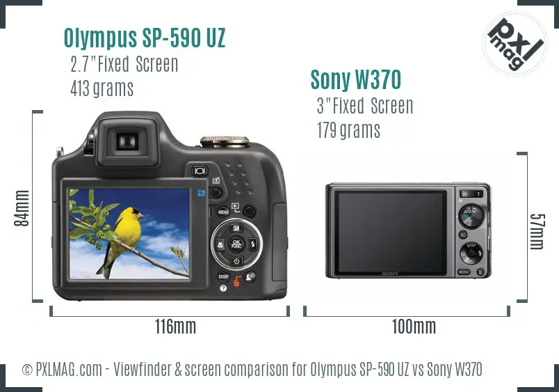 Olympus SP-590 UZ vs Sony W370 Screen and Viewfinder comparison