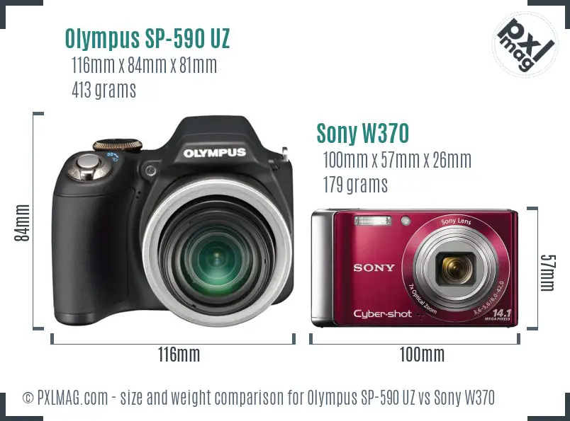 Olympus SP-590 UZ vs Sony W370 size comparison