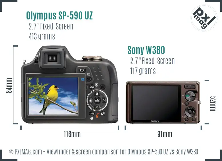 Olympus SP-590 UZ vs Sony W380 Screen and Viewfinder comparison