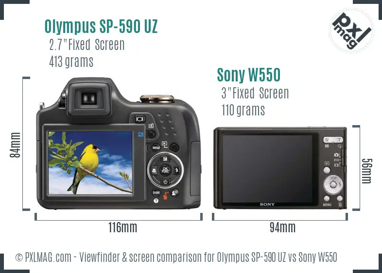 Olympus SP-590 UZ vs Sony W550 Screen and Viewfinder comparison