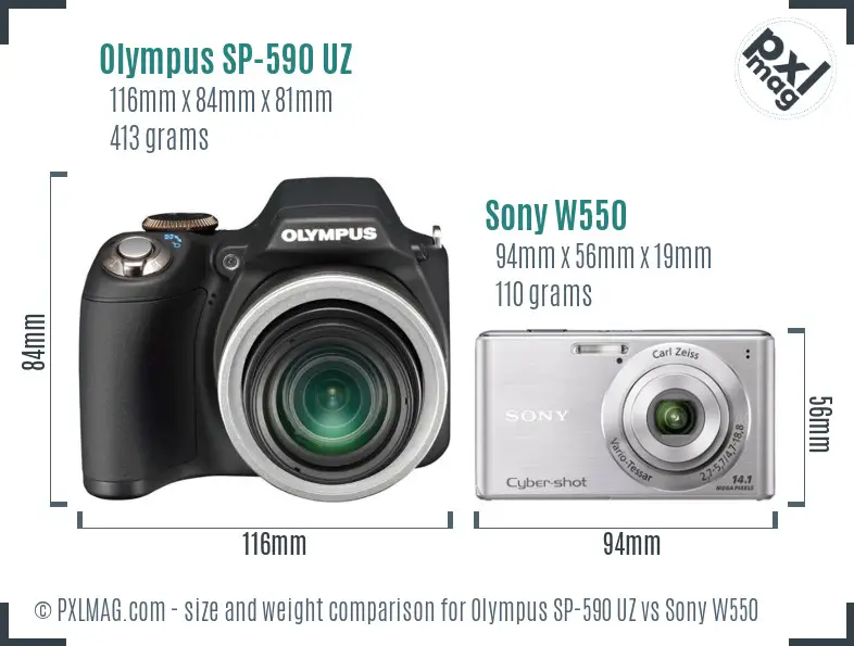 Olympus SP-590 UZ vs Sony W550 size comparison