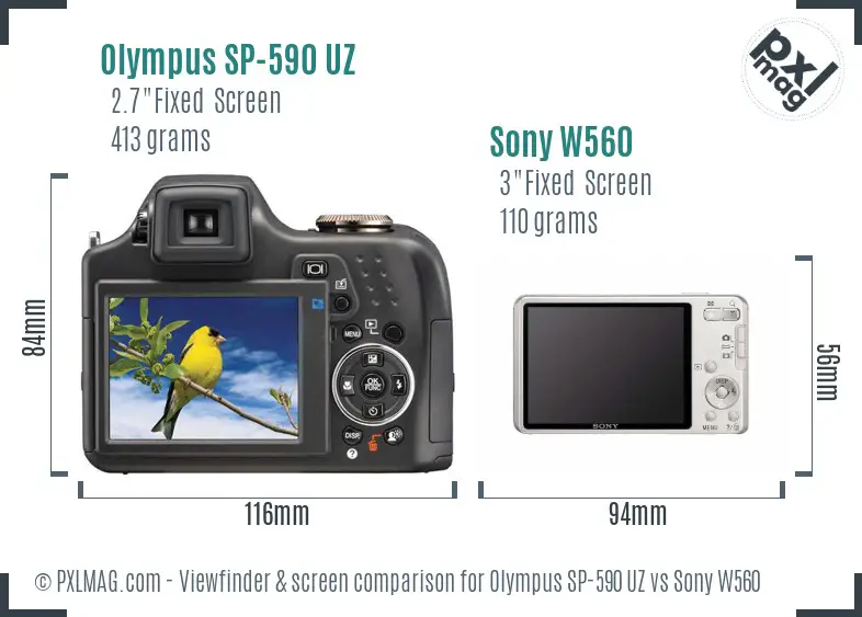 Olympus SP-590 UZ vs Sony W560 Screen and Viewfinder comparison