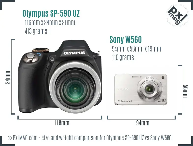 Olympus SP-590 UZ vs Sony W560 size comparison