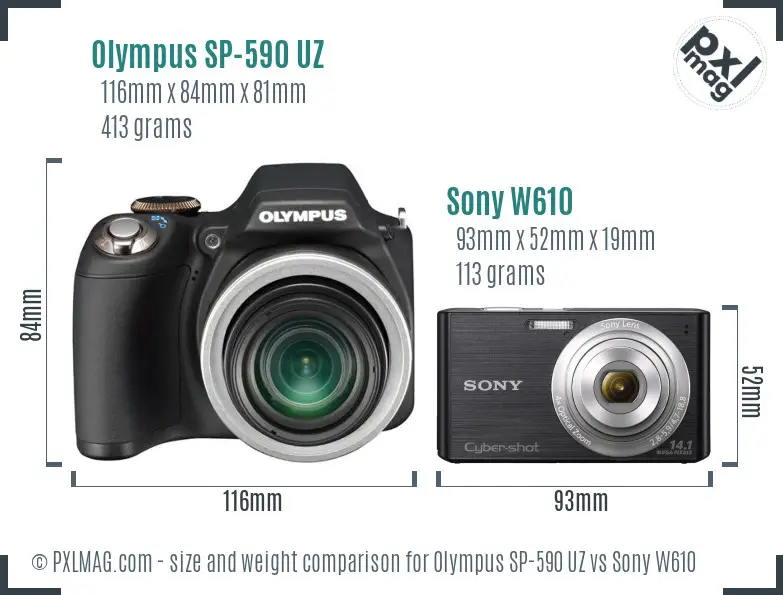 Olympus SP-590 UZ vs Sony W610 size comparison Olympus SP-590 UZ vs Sony W610 size comparison