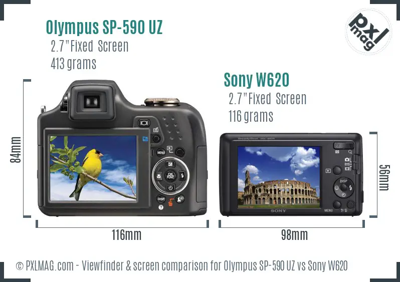 Olympus SP-590 UZ vs Sony W620 Screen and Viewfinder comparison