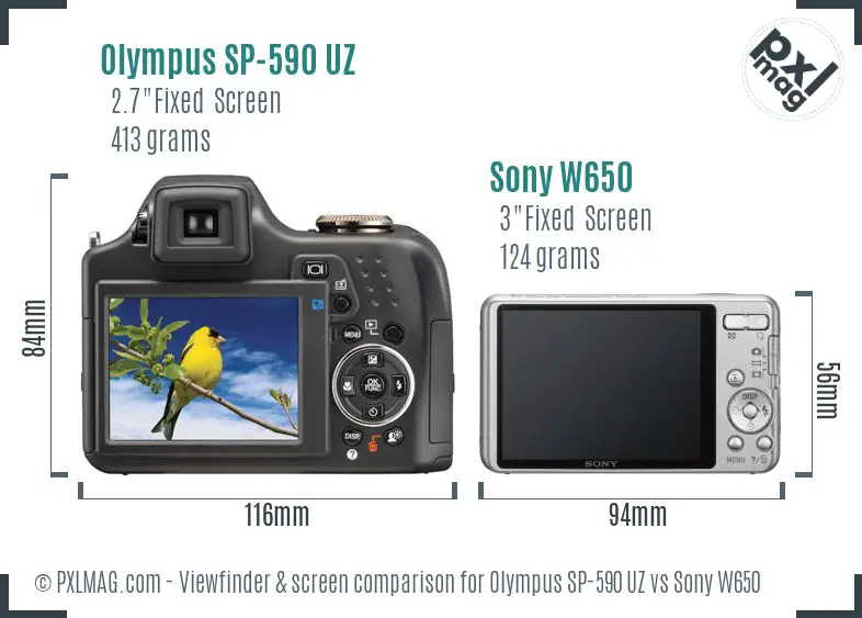 Olympus SP-590 UZ vs Sony W650 Screen and Viewfinder comparison