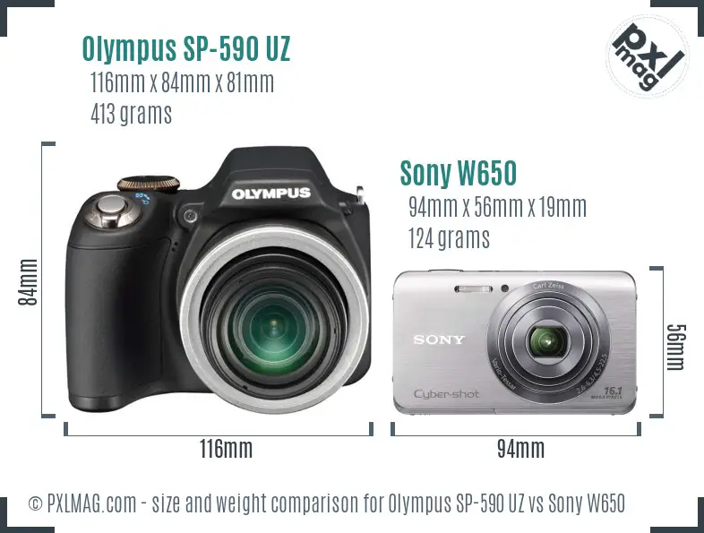 Olympus SP-590 UZ vs Sony W650 size comparison