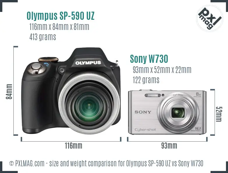 Olympus SP-590 UZ vs Sony W730 size comparison Olympus SP-590 UZ vs Sony W730 size comparison