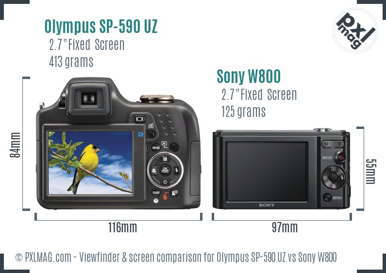 Olympus SP-590 UZ vs Sony W800 Screen and Viewfinder comparison