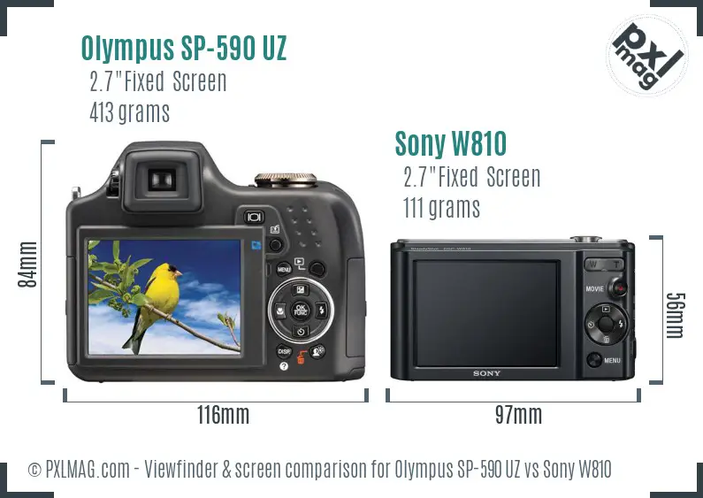 Olympus SP-590 UZ vs Sony W810 Screen and Viewfinder comparison