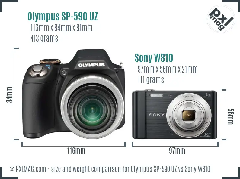 Olympus SP-590 UZ vs Sony W810 size comparison