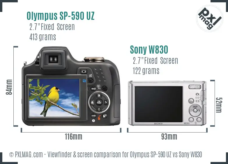 Olympus SP-590 UZ vs Sony W830 Screen and Viewfinder comparison