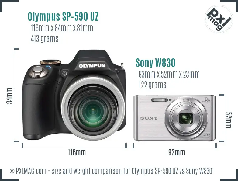 Olympus SP-590 UZ vs Sony W830 size comparison