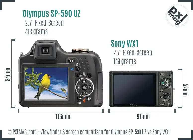Olympus SP-590 UZ vs Sony WX1 Screen and Viewfinder comparison