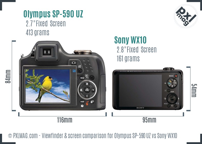 Olympus SP-590 UZ vs Sony WX10 Screen and Viewfinder comparison