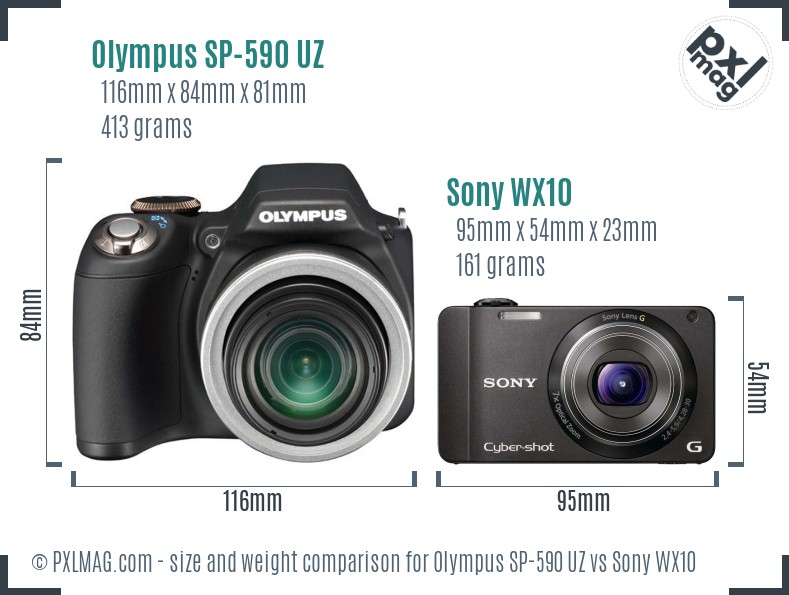 Olympus SP-590 UZ vs Sony WX10 size comparison