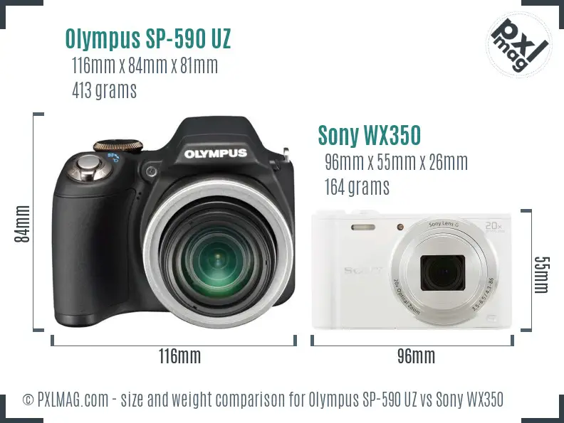 Olympus SP-590 UZ vs Sony WX350 size comparison