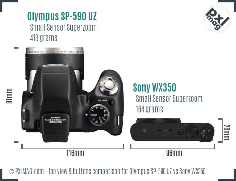 Olympus SP-590 UZ vs Sony WX350 top view buttons comparison