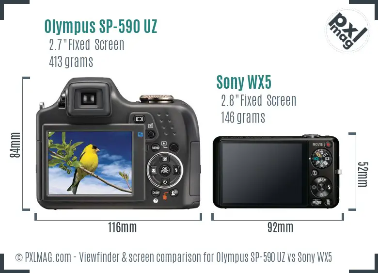 Olympus SP-590 UZ vs Sony WX5 Screen and Viewfinder comparison