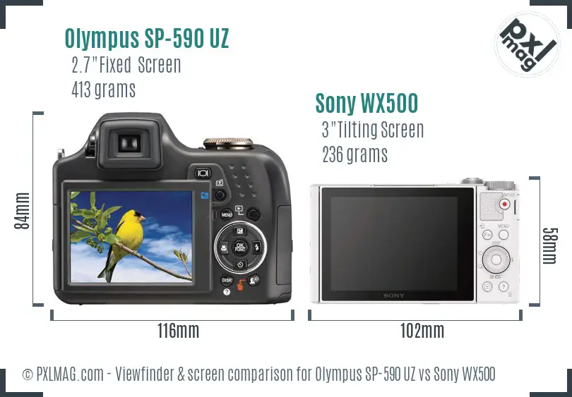 Olympus SP-590 UZ vs Sony WX500 Screen and Viewfinder comparison